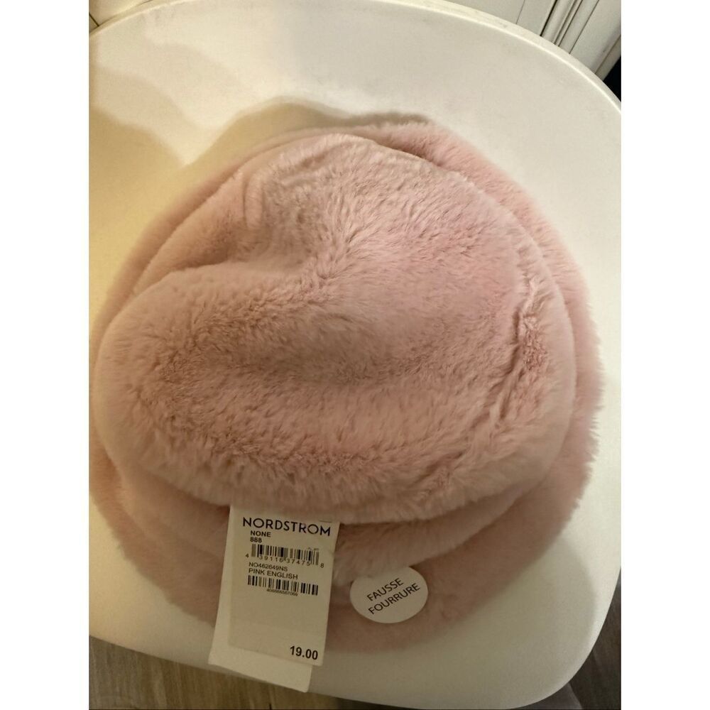Nordstrom Women's Faux Fur Soft Plush Fuzzy Lined Bucket Hat Pink One Size NWT